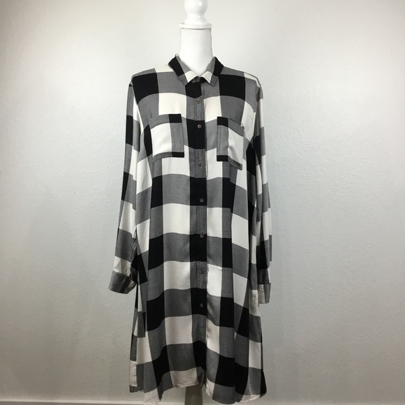 Old navy black & white plaid flannel shirt dress size XL tall - Picture 4 of 6